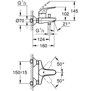 Baterie cada/dus GROHE Swift 23270000, monocomanda, alama, argintiu Baterie cada/dus GROHE Swift 23270000, monocomanda, alama, argintiu