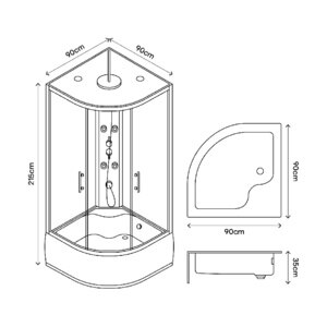 Cabina dus cu hidromasaj GoodHome Onega, semirotunda, 90 x 90 x 215 cm, sticla securizata, profil argintiu Cabina dus cu hidromasaj GoodHome Onega, semirotunda, 90 x 90 x 215 cm, sticla securizata, profil argintiu