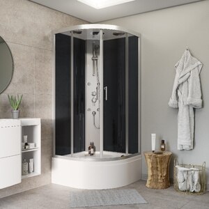 Cabina dus cu hidromasaj GoodHome Onega, semirotunda, 90 x 90 x 215 cm, sticla securizata, profil argintiu Cabina dus cu hidromasaj GoodHome Onega, semirotunda, 90 x 90 x 215 cm, sticla securizata, profil argintiu