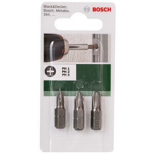 Set biti BOSCH, PH1, PH2, PH3, 25mm, 3 bucati Set biti BOSCH, PH1, PH2, PH3, 25mm, 3 bucati