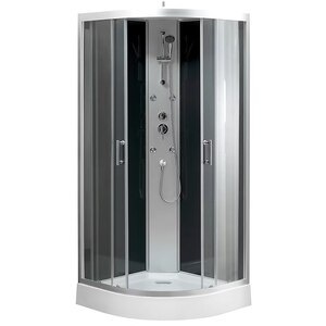 Cabina dus cu hidromasaj GoodHome Onega, semirotunda, 90 x 90 x 215 cm, sticla securizata 5mm, profil argintiu Cabina dus cu hidromasaj GoodHome Onega, semirotunda, 90 x 90 x 215 cm, sticla securizata 5mm, profil argintiu