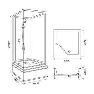 Cabina dus simpla inalta GOODHOME Arkell, patrata, profil metalic, sticla securizata, 80 x 80 x 200 cm, alb Cabina dus simpla inalta GOODHOME Arkell, patrata, profil metalic, sticla securizata, 80 x 80 x 200 cm, alb