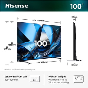 Televizor Mini-LED ULED Smart HISENSE 100U7S, Ultra HD 4K, HDR, 253cm Televizor Mini-LED ULED Smart HISENSE 100U7S, Ultra HD 4K, HDR, 253cm