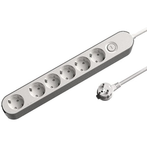 Prelungitor JACOBSEN, 6 prize Schuko, 3 m, 1.5 mm cu intrerupator, alb/gri Prelungitor JACOBSEN, 6 prize Schuko, 3 m, 1.5 mm cu intrerupator, alb/gri
