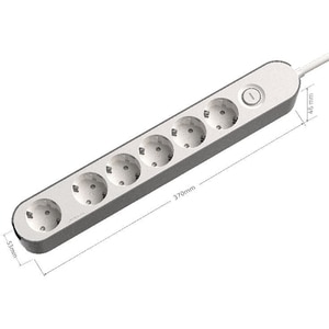 Prelungitor JACOBSEN, 6 prize Schuko, 3 m, 1.5 mm cu intrerupator, alb/gri Prelungitor JACOBSEN, 6 prize Schuko, 3 m, 1.5 mm cu intrerupator, alb/gri
