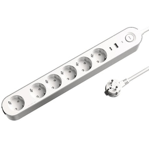 Prelungitor JACOBSEN, 6 prize Schuko, 1.5 m, 1.5 mm, cu 2 porturi USB, alb Prelungitor JACOBSEN, 6 prize Schuko, 1.5 m, 1.5 mm, cu 2 porturi USB, alb