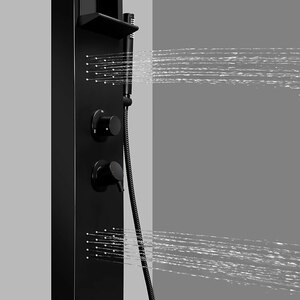 Panel de dus GOODHOME Layra, termostat, hidromasaj, 140 cm, negru mat Panel de dus GOODHOME Layra, termostat, hidromasaj, 140 cm, negru mat