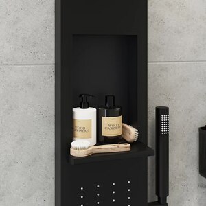 Panel de dus GOODHOME Layra, termostat, hidromasaj, 140 cm, negru mat Panel de dus GOODHOME Layra, termostat, hidromasaj, 140 cm, negru mat