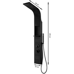 Panel de dus GOODHOME Layra, termostat, hidromasaj, 140 cm, negru mat Panel de dus GOODHOME Layra, termostat, hidromasaj, 140 cm, negru mat