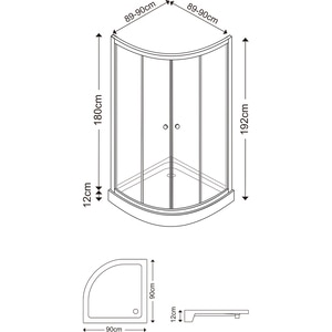Cabina dus standard Arkell, semirotunda, 90 x 90 x 192 cm, sticla securizata 4mm, profil crom Cabina dus standard Arkell, semirotunda, 90 x 90 x 192 cm, sticla securizata 4mm, profil crom