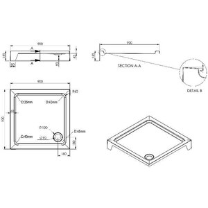 Cadita dus Dommel, patrata, ABS si acril, 90 x 90 x 15 cm, alb Cadita dus Dommel, patrata, ABS si acril, 90 x 90 x 15 cm, alb