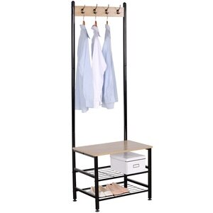 Cuier cu pantofar Skalo, metal/PAL, 60 x 40 x 175 cm, negru-maro Cuier cu pantofar Skalo, metal/PAL, 60 x 40 x 175 cm, negru-maro