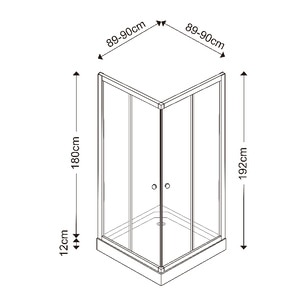 Cabina dus simpla, patrata, sticla, 90 x 90 x 192 cm, alb Cabina dus simpla, patrata, sticla, 90 x 90 x 192 cm, alb