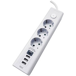 Prelungitor WELL EXTS-3S3M-USBC4-WL, 3 prize, 3500W, IP20, 3m, alb Prelungitor WELL EXTS-3S3M-USBC4-WL, 3 prize, 3500W, IP20, 3m, alb