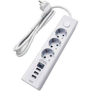 Prelungitor WELL EXTS-3S3M-USBC4-WL, 3 prize, 3500W, IP20, 3m, alb Prelungitor WELL EXTS-3S3M-USBC4-WL, 3 prize, 3500W, IP20, 3m, alb