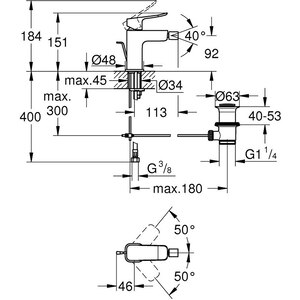 Baterie bideu GROHE Dice 1018770000, marimea S, metal, crom Baterie bideu GROHE Dice 1018770000, marimea S, metal, crom