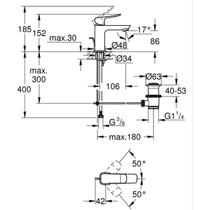 Baterie lavoar GROHE Dice 1018560000, marimea S, alama, crom Baterie lavoar GROHE Dice 1018560000, marimea S, alama, crom