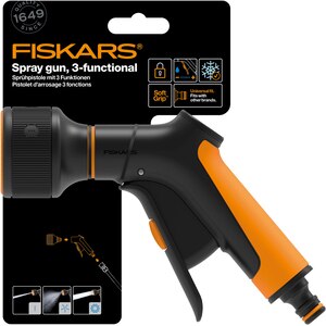 Pistol pentru stropit FISKARS 1065483, 3 jeturi, control frontal Pistol pentru stropit FISKARS 1065483, 3 jeturi, control frontal