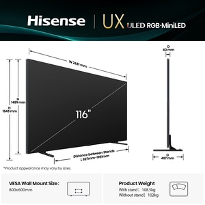 Televizor RGB-MiniLED ULED Smart HISENSE 116UXQ, Ultra HD 4K, HDR, 293cm Televizor RGB-MiniLED ULED Smart HISENSE 116UXQ, Ultra HD 4K, HDR, 293cm
