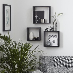 Raft suspendat GOODHOME Deco Rigga, MDF, 3 bucati, negru Raft suspendat GOODHOME Deco Rigga, MDF, 3 bucati, negru