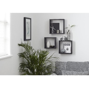 Raft suspendat GOODHOME Deco Rigga, MDF, 3 bucati, negru Raft suspendat GOODHOME Deco Rigga, MDF, 3 bucati, negru