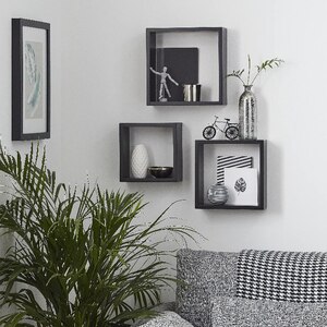 Raft suspendat GOODHOME Deco Rigga, MDF, 3 bucati, negru Raft suspendat GOODHOME Deco Rigga, MDF, 3 bucati, negru