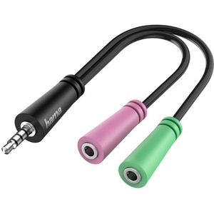 Adaptor audio Jack 3.5 mm 4 pini - 2 x Jack 3.5 mm 3 pini HAMA 200352, negru Adaptor audio Jack 3.5 mm 4 pini - 2 x Jack 3.5 mm 3 pini HAMA 200352, negru