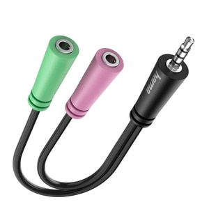 Adaptor audio Jack 3.5 mm 4 pini - 2 x Jack 3.5 mm 3 pini HAMA 200352, negru Adaptor audio Jack 3.5 mm 4 pini - 2 x Jack 3.5 mm 3 pini HAMA 200352, negru