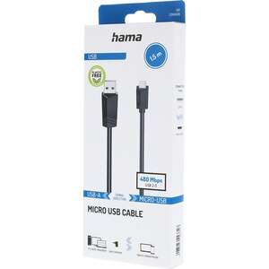 Cablu USB 2.0 A - micro USB HAMA 200608, 1.5m, negru Cablu USB 2.0 A - micro USB HAMA 200608, 1.5m, negru