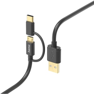 Cablu date 2 in 1 HAMA 201533 , USB-A - microUSB/USB-C, 1m, negru Cablu date 2 in 1 HAMA 201533 , USB-A - microUSB/USB-C, 1m, negru