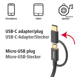 Cablu date 2 in 1 HAMA 201533 , USB-A - microUSB/USB-C, 1m, negru Cablu date 2 in 1 HAMA 201533 , USB-A - microUSB/USB-C, 1m, negru