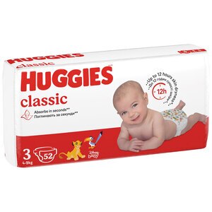 Scutece HUGGIES Classic Jumbo nr 3, Unisex, 4-9 kg, 52 buc Scutece HUGGIES Classic Jumbo nr 3, Unisex, 4-9 kg, 52 buc