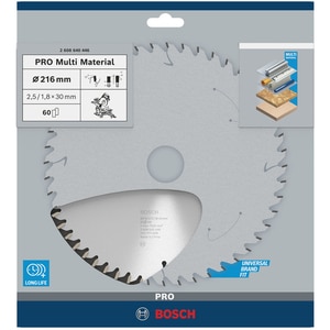 Panza circular BOSCH PRO, multimat, 216 x 30 x 2.5 mm, T60 Panza circular BOSCH PRO, multimat, 216 x 30 x 2.5 mm, T60