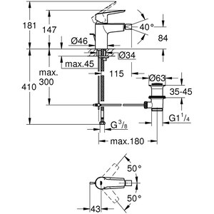 Baterie bideu GROHE Start 325602432, marimea S, alama, negru Baterie bideu GROHE Start 325602432, marimea S, alama, negru