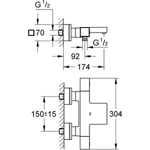 Baterie cada-dus GROHE Cube 34497000, termostat, metal, crom Baterie cada-dus GROHE Cube 34497000, termostat, metal, crom