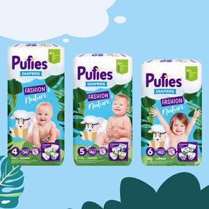 Scutece PUFIES Fashion&Nature Maxi nr 4, Unisex, 9-14 kg, 54 buc Scutece PUFIES Fashion&Nature Maxi nr 4, Unisex, 9-14 kg, 54 buc