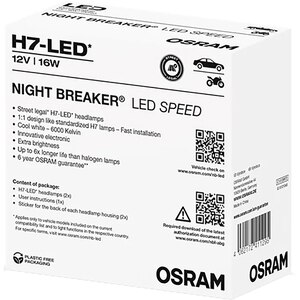 Bec auto LED OSRAM Night Breaker Speed, H7, 6000K, 16W, 12V, 2buc Bec auto LED OSRAM Night Breaker Speed, H7, 6000K, 16W, 12V, 2buc