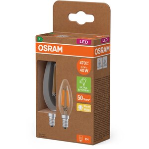 Set 2 becuri LED filament OSRAM, E14, 2.2W, 470lm, lumina calda Set 2 becuri LED filament OSRAM, E14, 2.2W, 470lm, lumina calda