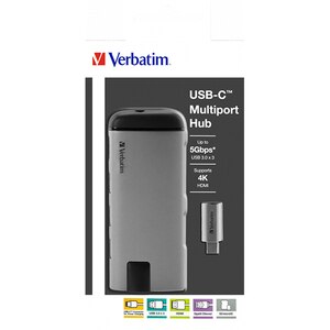 Hub USB Type-C VERBATIM 49142, USB 3.0, HDMI, Ethernet, SD/microSD, gri-negru Hub USB Type-C VERBATIM 49142, USB 3.0, HDMI, Ethernet, SD/microSD, gri-negru