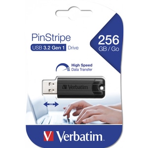 Memorie USB VERBATIM PinStripe, 256GB, USB 3.2, negru Memorie USB VERBATIM PinStripe, 256GB, USB 3.2, negru