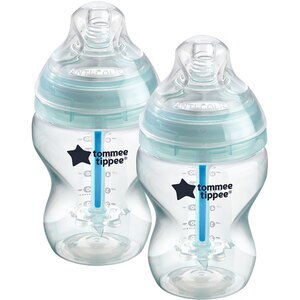 Set biberoane cu sistem de ventilatie TOMMEE TIPPEE Advanced: 2 biberoane 260ml, flux lent, 0 luni +, albastru - transparent Set biberoane cu sistem de ventilatie TOMMEE TIPPEE Advanced: 2 biberoane 260ml, flux lent, 0 luni +, albastru - transparent
