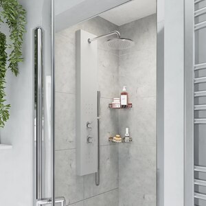 Panel dus GOODHOME Tanvia, hidromasaj, baterie monocomanda, 120 cm, gri Panel dus GOODHOME Tanvia, hidromasaj, baterie monocomanda, 120 cm, gri