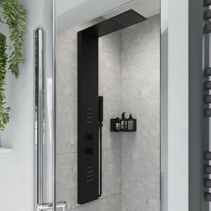Panel de dus GOODHOME Abala, termostat, hidromasaj, 140 cm, negru Panel de dus GOODHOME Abala, termostat, hidromasaj, 140 cm, negru