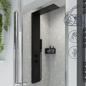 Panel de dus GOODHOME Abala, termostat, hidromasaj, 140 cm, negru Panel de dus GOODHOME Abala, termostat, hidromasaj, 140 cm, negru