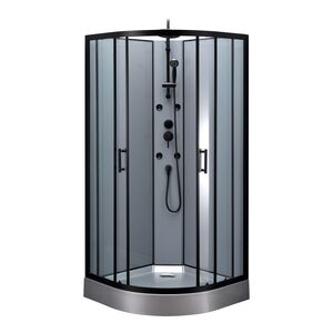 Cabina dus hidromasaj standard GOODHOME, Onega, semirotunda, profil aluminiu, sticla securizata, 90 x 90 x 225 cm, negru/gri Cabina dus hidromasaj standard GOODHOME, Onega, semirotunda, profil aluminiu, sticla securizata, 90 x 90 x 225 cm, negru/gri