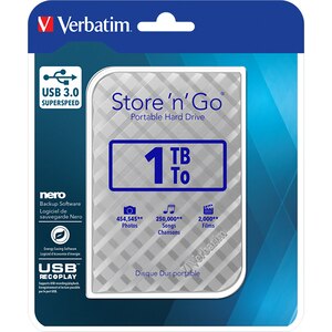 Hard Disk extern VERBATIM Store 'n' Go, 1TB, USB 3.0, argintiu-negru Hard Disk extern VERBATIM Store 'n' Go, 1TB, USB 3.0, argintiu-negru