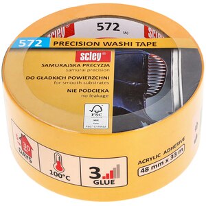 Banda adeziva mascare SCLEY 572 Precision Washi Tape, 48mm x 33m, galben Banda adeziva mascare SCLEY 572 Precision Washi Tape, 48mm x 33m, galben