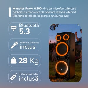 Sistem audio E-BODA Monster Party M200, 400W, Bluetooth, USB, negru Sistem audio E-BODA Monster Party M200, 400W, Bluetooth, USB, negru