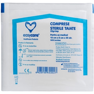 Comprese tifon sterile EASYCARE bumbac, 10x8cm, 25buc Comprese tifon sterile EASYCARE bumbac, 10x8cm, 25buc
