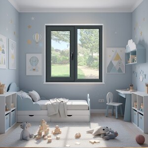 Fereastra termopan APLAST, PVC, 5 camere, 116 x 116 cm, deschidere fixa + batanta stanga, gri antracit Fereastra termopan APLAST, PVC, 5 camere, 116 x 116 cm, deschidere fixa + batanta stanga, gri antracit